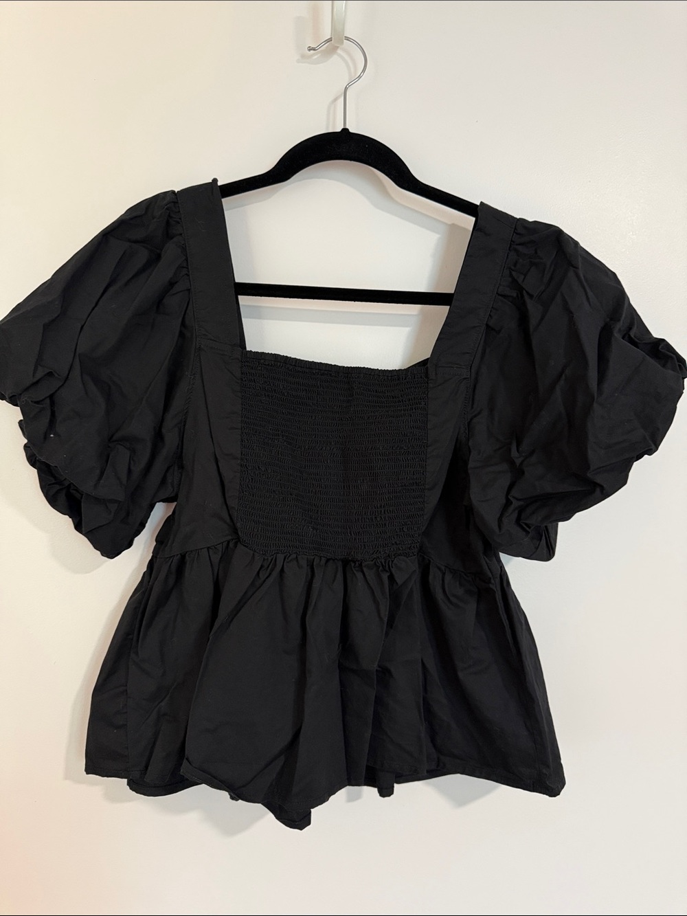 Old Navy Black Square-Neck Puff-Sleeve Peplum Top - Picture 3 of 3